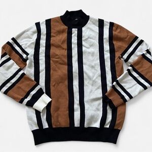 Grace Karin Men's Mockneck Sweater - Brown, Black, and White Stripes